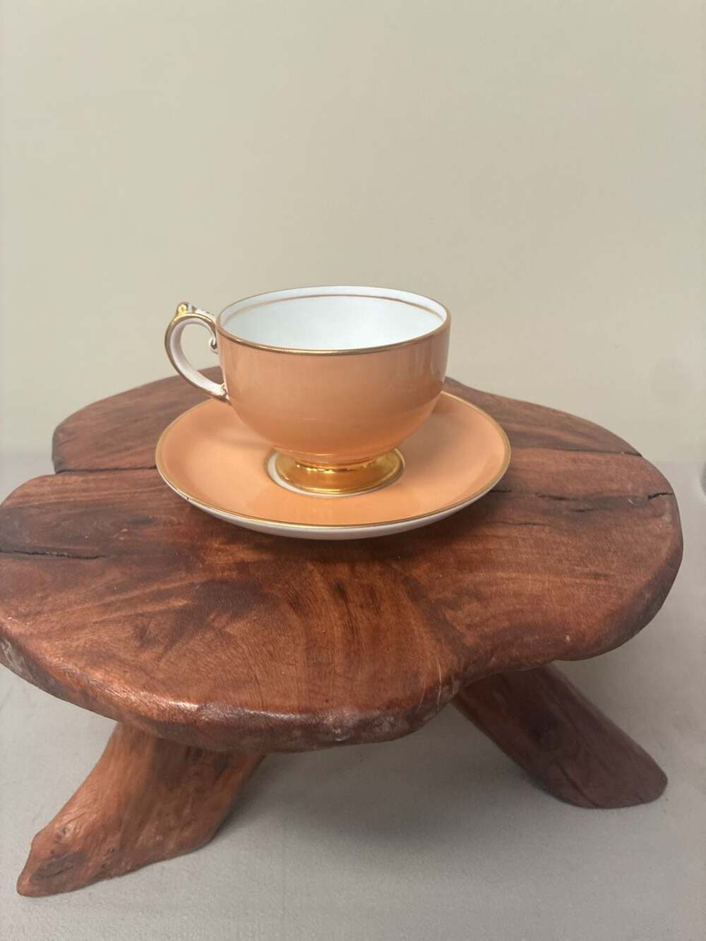 Copelands Grosvenor China England Vintage Peach and Gold Teacup and Saucer